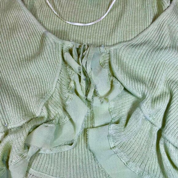 Urban Outfitters Green Y2K Ruffle Tie Front Cropped Top – Size Small - Picture 2 of 8